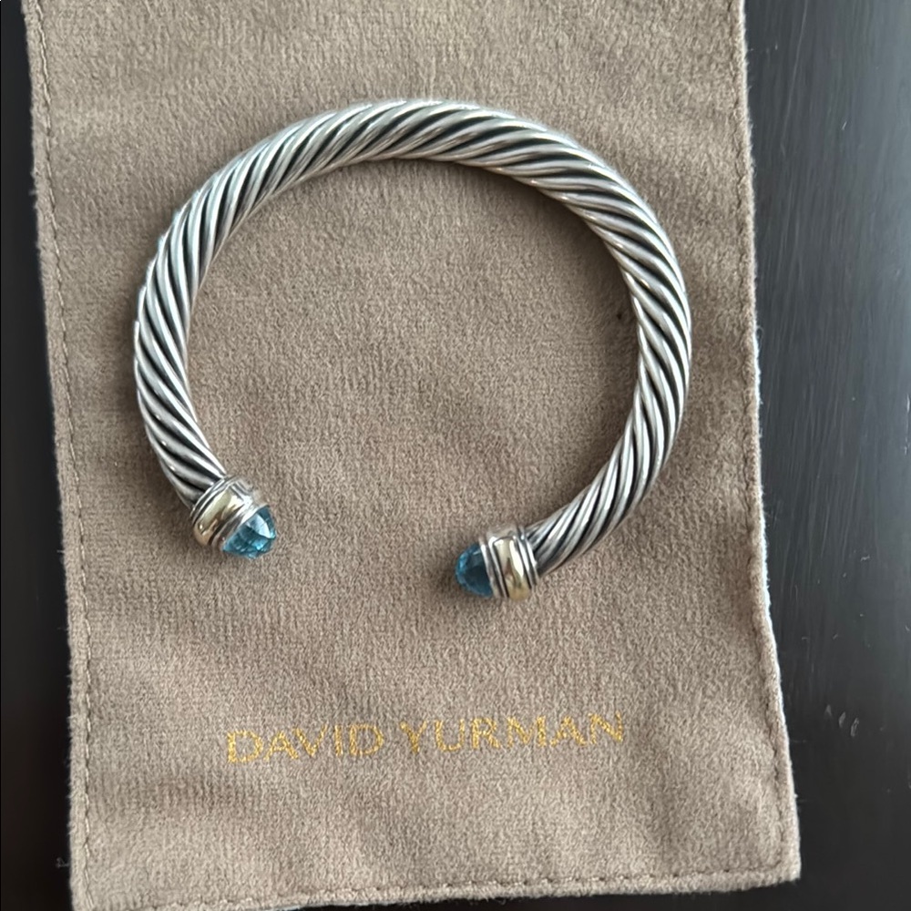 David Yurman Silver Bracelet with Aqua Blue Ends